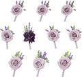 TINGE TIME Boutonniere for Men Wedding - 10pcs Purple Groom & Groomsmen Boutonnieres Set for Wedding Ceremony, Anniversary, Prom, Formal Dinner, Rustic Spring Wedding(Lavender & Plum)