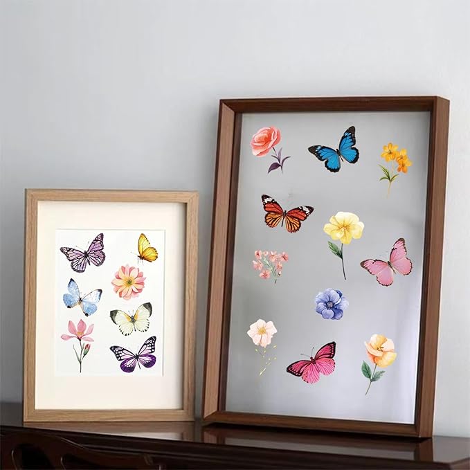 600Pcs Natural Flower +Butterfly Stickers,Self-Adhesive PVC Vintage Butterfly Stickers for Scrapbook,Laptop,Journal,DIY Project
