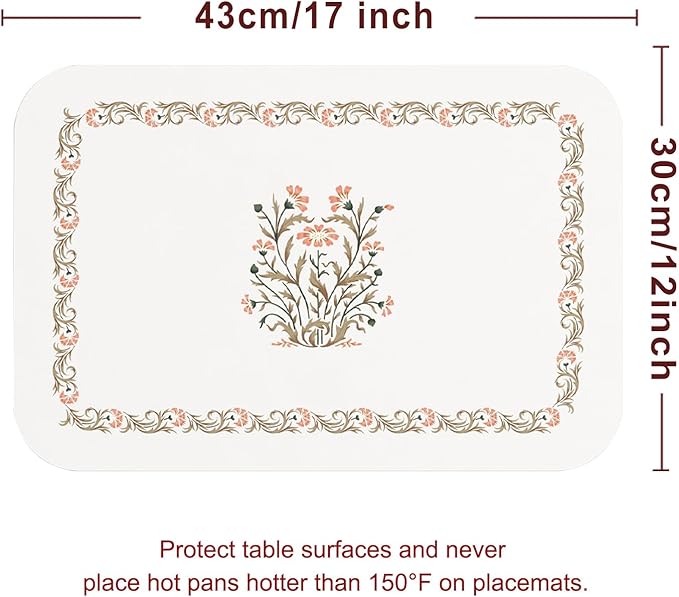 ISAENNE French Country Floral PVC Placemats Set of 6,Rectangular Minimalist Placemat, Waterproof and Heat-Resistant Place Mats, Decoration for Kitchen,Dining, Parties, Holiday,12"*17"