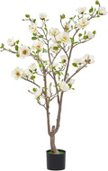 Artificial Magnolia Tree, 4.9 ft Tall Fake Indoor Tree, Faux Magnolia Tree is Realistic Real Touch Leaves and Flowers Perfect for Home Decor, Living Room, Floor and Wedding(White)