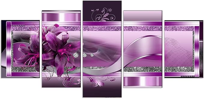 LUDUHU Purple Orchid Flowers Canvas Print - Abstract Floral Poster Wall Art Painting Decor for Home Decoration Artwork Picture Over Bedroom Purple Floral Painting(C,Oversize 60x30inch)