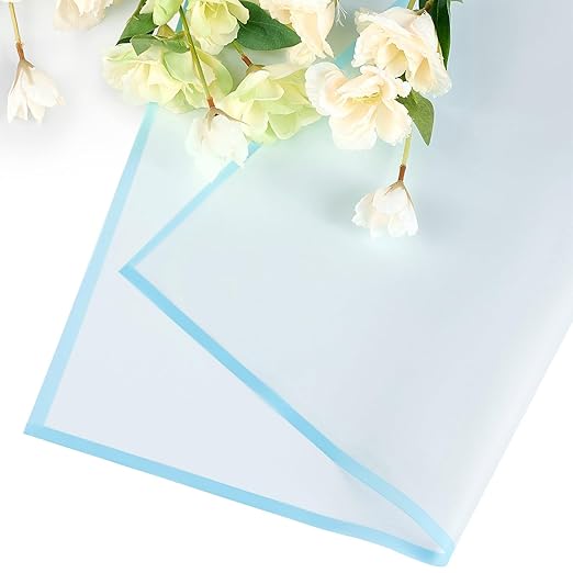 Jutieuo 20 Sheets Light Blue Flower Wrapping Paper, Waterproof Floral Wrap Blue Edge Bouquet Wrapping Paper Florist Supplies (22.8 x 22.8 inch)