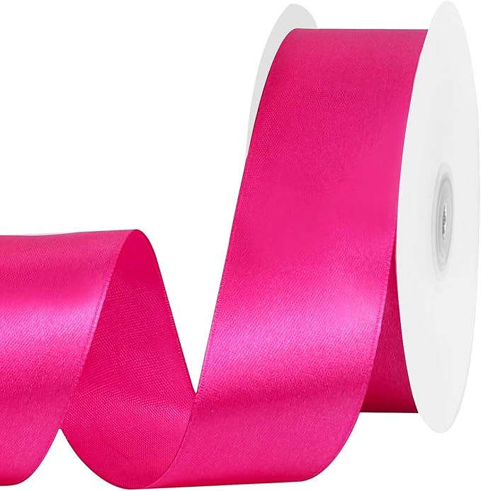 Hot Pink Ribbon 1-1/2 Inch 60 Yards Pink Christmas Decor Satin Ribbon for Flower Bouquet Gift Wrapping Bows Crafts Wedding Holiday Decorations