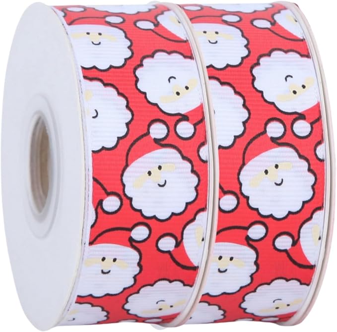 20 Yards Santa Grosgrain Ribbon 1 Inch Red Santa Ribbons for Christmas Gift Wrapping Wreath Bow DIY Crafts Supplies (Santa)