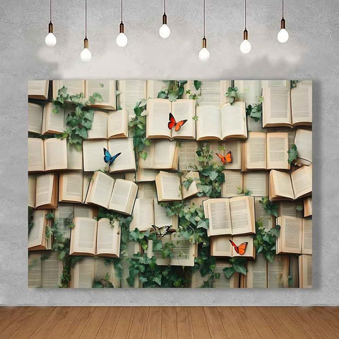 7x5ft Vintage Bookshelf Backdrop Book Butterfly Backdrop Book Butterfly Background Newborn Kids Wedding Bridal Shower Photo Banner Portrait Props KUBYW001