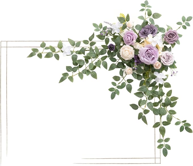 Ling's moment Wedding Artificial Welcome Sign Flowers Swag Arch Floral Garland Decorations Lilac Gold for Ceremony Reception Entrance Entryway Party Banquets Easel Wall Home Outdoor(NOT Include Sign)