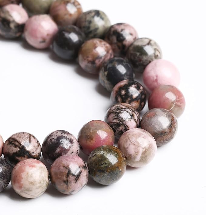 12MM 30PCS Natural Stone Black Stripe Rhodochrosite Gemstone Beads for Jewelry Making DIY Bracelet Necklace Semi Precious Crystal Beads