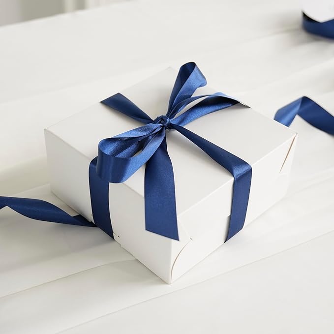 MEEDEE Navy Ribbon 1 Inch Navy Blue Satin Ribbon Lux Double Faced Satin Ribbons by 50 Yards Polyester Blue Wrapping Ribbons for Crafts, Weddings, Flower Bouquet, Holiday Decorating