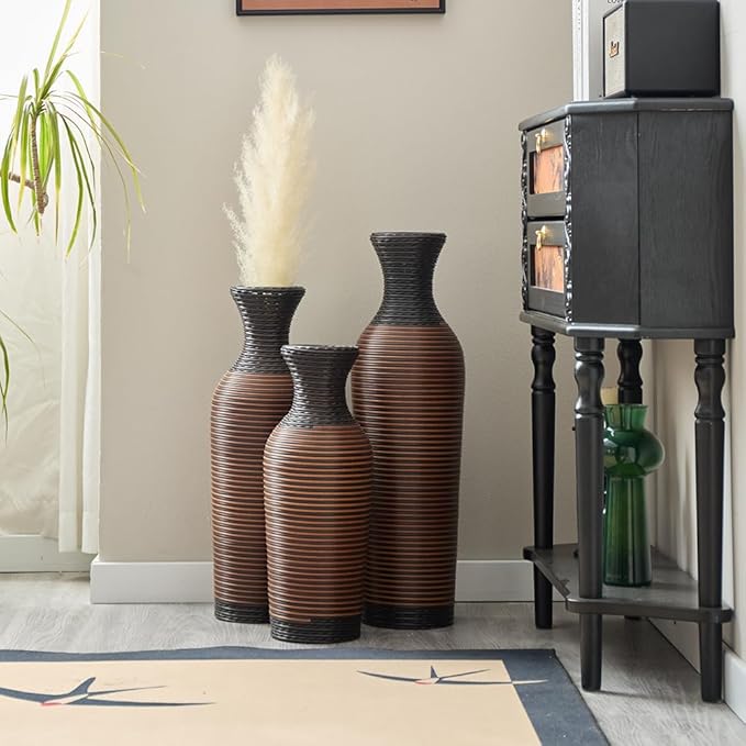 Floor PVC Decorated Vases Set of 3 for Gorgeous Home Decoration Large Classic PVC Vases 19.6in/23.6in/27.5in Height (Black+Brown)