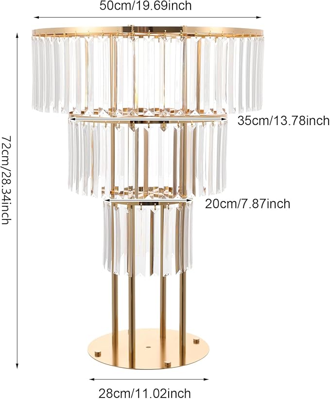 2PCS 3 Tiers Wedding Centerpieces Vase, 28.34” Tall Crystal Wedding Flower Stand, Round Chandelier Pedestal Stand for Wedding Road Lead T Stage Arrangement Decoration