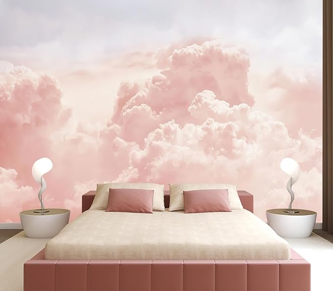 Eierme-Sun and Cloud Background with a Pastel Colored Mural Wallpaper Peel and Stick 160" x 114"
