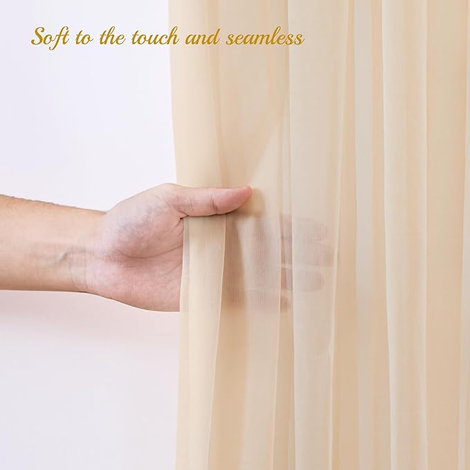 20x10ft Champagne Tulle Backdrop Curtain with Lights String for Parites, Sheer Backdrop Curtains for Wedding Baby Shower Birthday Party Photo Shoot Decorations