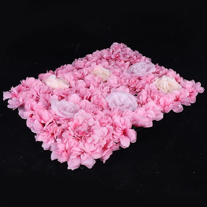 LOYALHEARTDY 15 Pack Artificial Flower Wall Panels 24" x 16" Pink&White Faux Hydrangea and Rose Artificial Flower Backdrop Panels for Wedding Party Event Flower Wall Decor