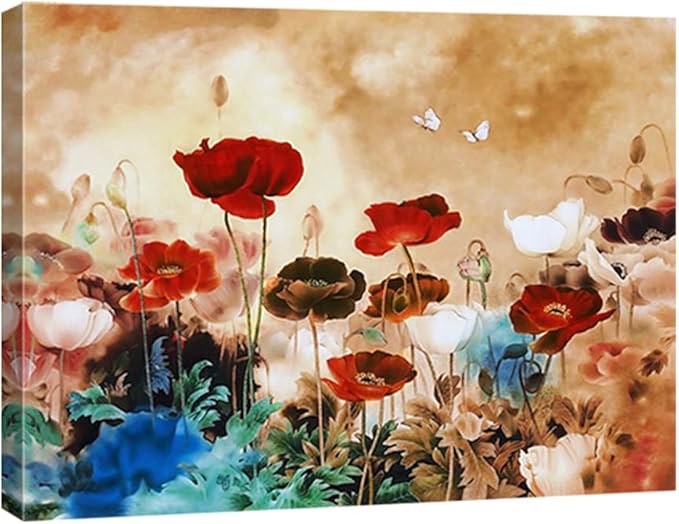 Wieco Art Blooming Poppies Extra Large Modern Gallery Wrapped Contemporary Flowers Giclee Canvas Print Floral Paintings Reproduction Pictures on Canvas Wall Art Work for Home Office Decorations