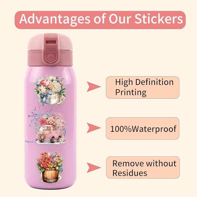 57 Pcs Vintage Watercolor Floral Stickers,Aesthetic PET Transparent Flowers Sticker Waterproof Decorative Decals for Journaling, Decoupage, Planners, laptops, Phone Case, Gift & Card Making