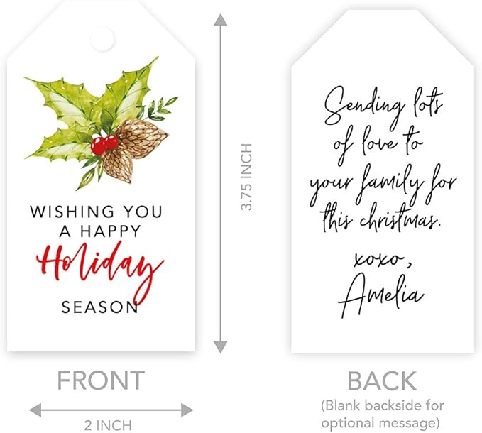 Andaz Press Classic Gift Tags - Holly Leaf Design, 60-Pack for Events, Parties, and Favors
