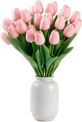 Pink Faux Tulips (20 Pcs) - Premium PU Artificial Flowers for Christmas & Thanksgiving Table Setting, Winter DIY Home Decor - 13.5" Real Touch