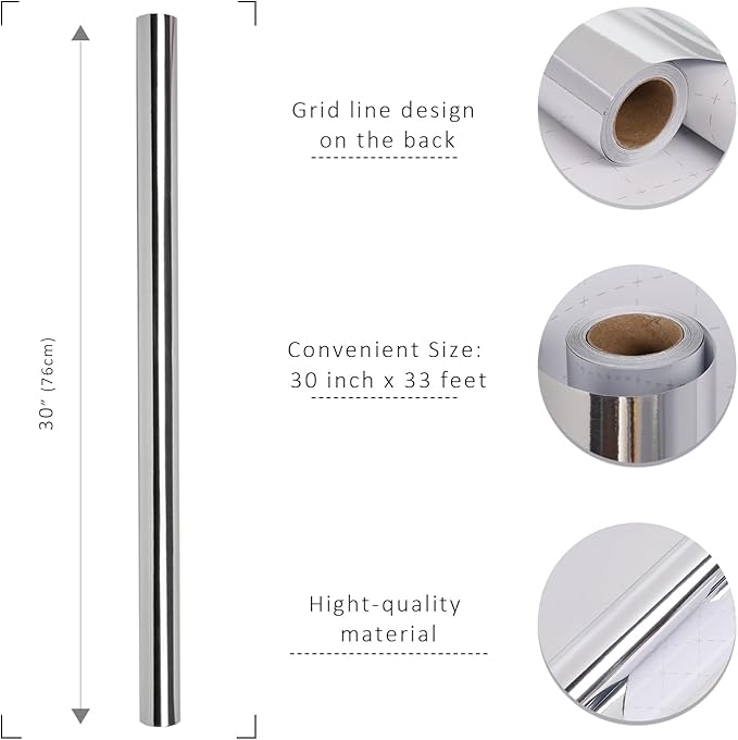 LaRibbons Silver Metallic Wrapping Paper, 30 Inch X 33 Feet (82.5sq.ft) Solid Color Paper Roll, Gift Wrapping Paper Rolls for Wedding, Birthday, Christmas, Baby Shower