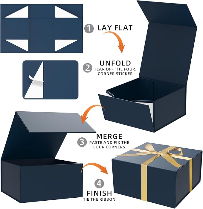 Gift Box 8x8x4 Inch with Magnetic Closure Lid Gift Boxes For Presents,Bridesmaid Gifts Box,Birthday Gift box,Luxury for Gift Packaging, Magnetic Gift Box for Wrapping Gifts(Gentleman Blue)