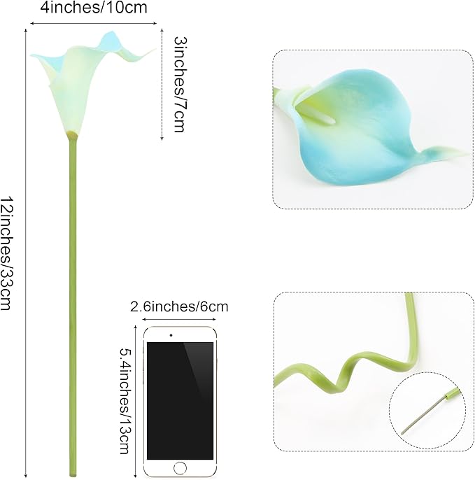 SITUMEIZI 24 PCS Fake Flowers Artificial Calla Lily Silk Flowers Real Touch for Mother's Day Easter Home Kitchen Decor Wedding Bouquet Office Spring Decoration(Peacock Blue)