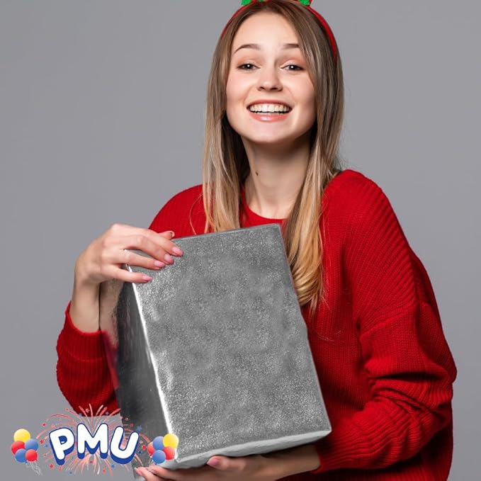 PMU (2 Gift Wrap Mylar Roll Metallic Silver 2-sided, 24 Inches X 8.3 Ft Roll 1.4 Mil Highly Reflective Mylar Film, Great for Gifts, Birthdays, Christmas, Baskets, Arts & Crafts