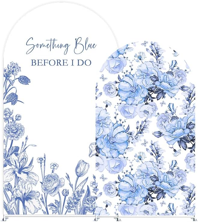 Something Blue Before I Do Arch Backdrop Cover Wedding Bridal Shower Bride to be Toile Party Arch Fabric Cover Blue Bloom Floral Baby Shower Decors (2.6X6ft,4291)