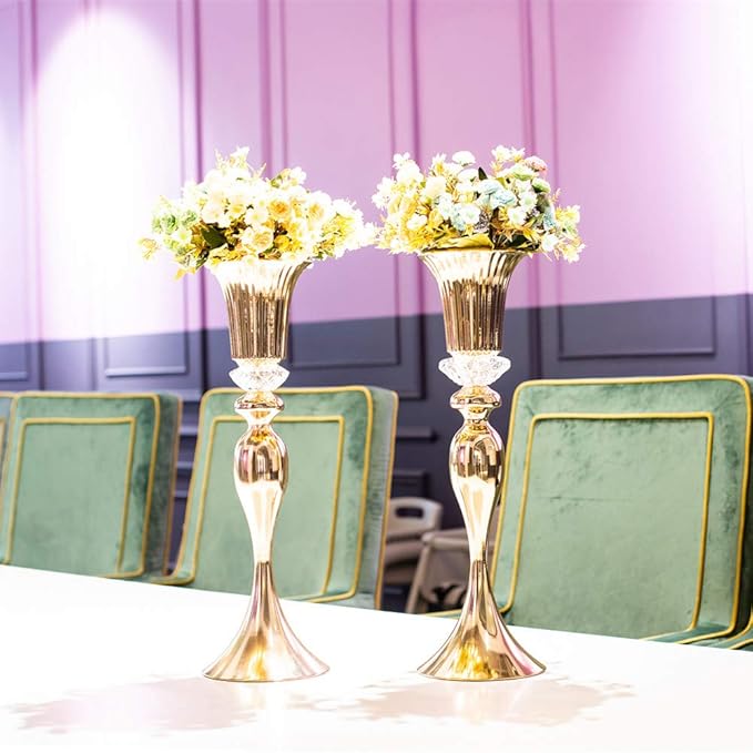 Metal Trumpet Wedding Flower Vases, 22" Tall Elegant Table Centerpiece Vases, Gold Flower Arrangement Stands for Anniversary Ceremony Birthday Party Event Wedding Home Decoration (Gold, 22"-2pcs)