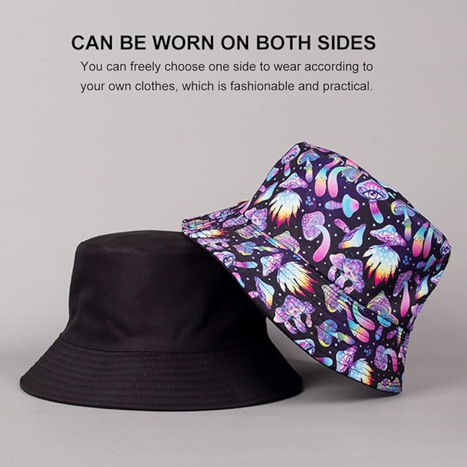 Malaxlx Unisex Bucket Hat Beach Sun Hat Aesthetic Fishing Hat for Men Women Teens, Reversible Double-Side-Wear