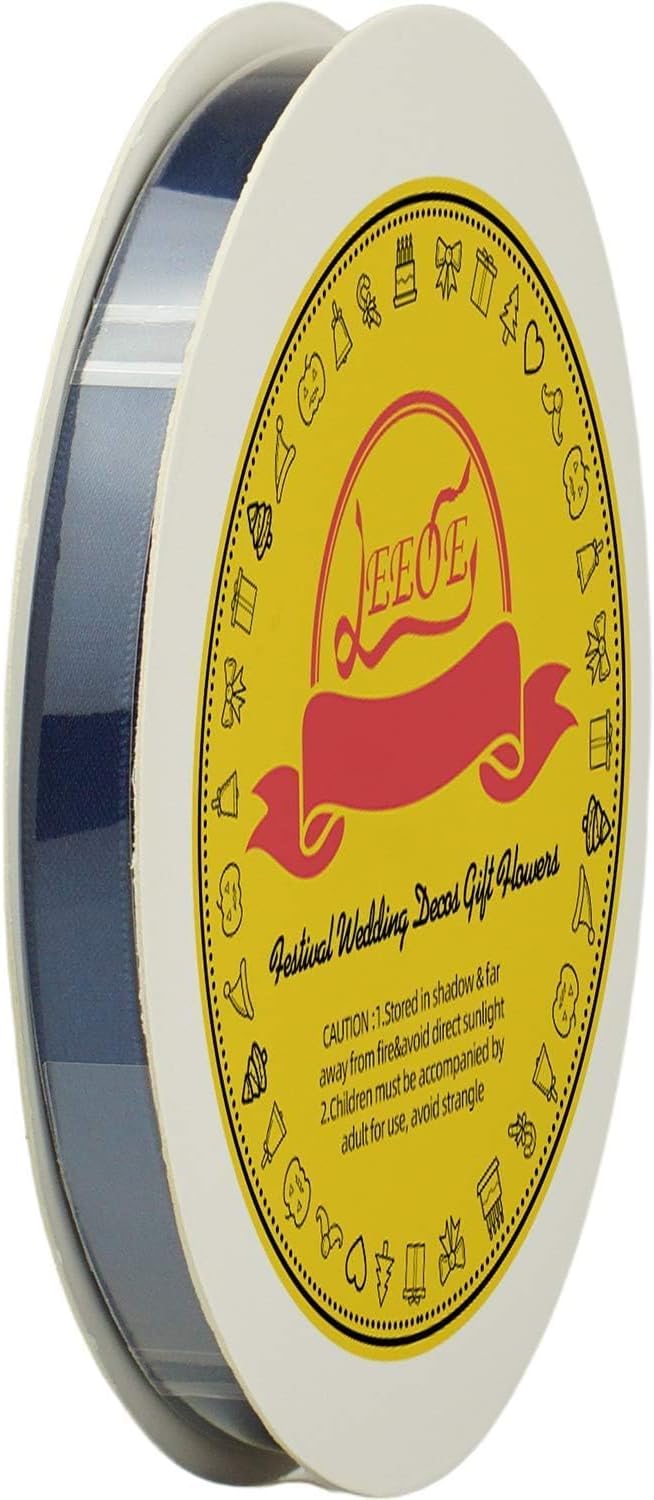Double Face Navy Blue Satin Ribbon 3/8 inch X 50 Yards Polyester Navy Blue Ribbon for Gift Wrapping Very Suitable for Weddings Party Invitation Decorations and More