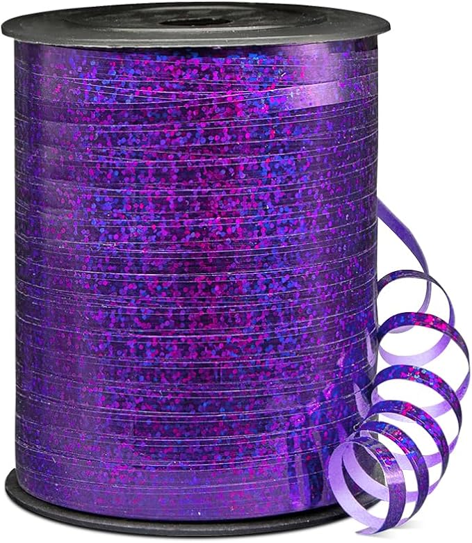 500 Yards Shiny Metallic Purple Curling Ribbon with Spool, 1/5" Holographic Curly Ribbons - Ideal for Gift Wrapping, Birthday, Halloween, Christmas Party Decorations, Balloon String