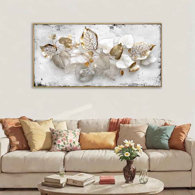 Wall Art Leaf Modern Botanical Artwork Canvas Painting for Living Room Bedroom Dining Room Home Office Decor 20"x40" with Framed