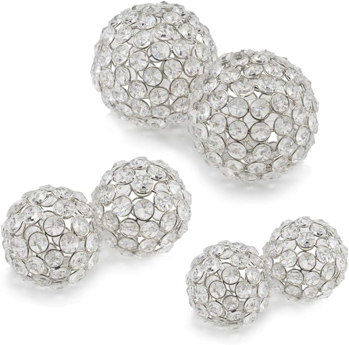 Modern Day Accents 3978 Facetas Perla 4" Gold Cristal & Pearl Spheres - Set of 2, Home Decor, Coffee Table Decor, Decorative Balls, Gem Sphere Ball, Modern Home Decor, Bowl fillers, Gemstone