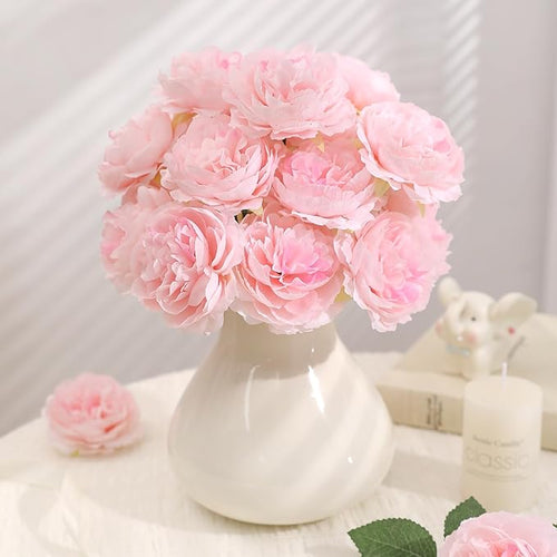 12 PCS Artificial Silk Pink Peony Flowers with Stems - 8 Inch Fake Peony Bouquet for Wedding, Home Decor, Office Table, Festival Gifts