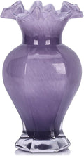 9.5" Tall Purple Glass Vase Beautiful Hand Blown Glass Decor Flowers Vases for Centerpieces, Modern Murano Glass Art Purple Vase, for Home Decor Table Entryway Wedding Decoration