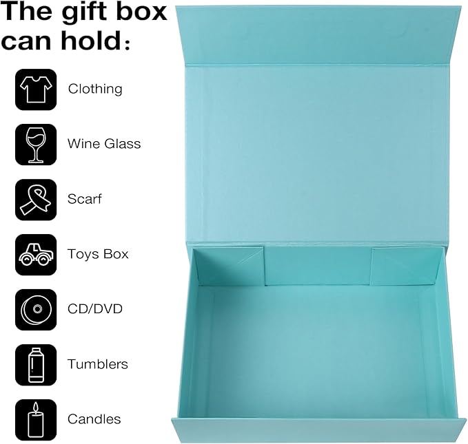 Aimyoo Blue Collapsible Gift Box with Magnetic Closure Lids 10.5x7x3 in, Medium Bridesmaid Groomsman Proposal Boxes, Rectangle Present Box for Graduation Birthday Storage (1 Pack)