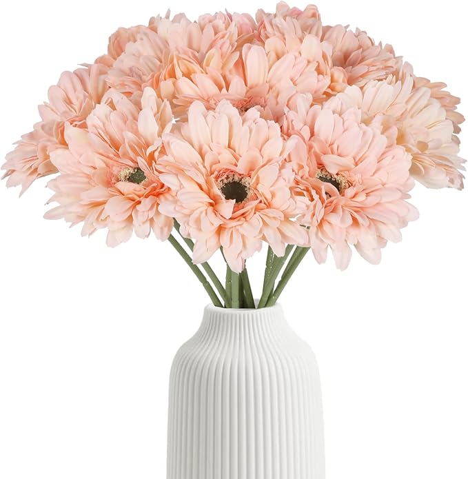 Artificial Gerbera Daisies Flowers Pink Silk Flowers Gerber Daisy Artificial 10PCS 17.7in Fake Daisies for Wedding Bridal Bouquet Party Home Kitchen Decor(Pink)