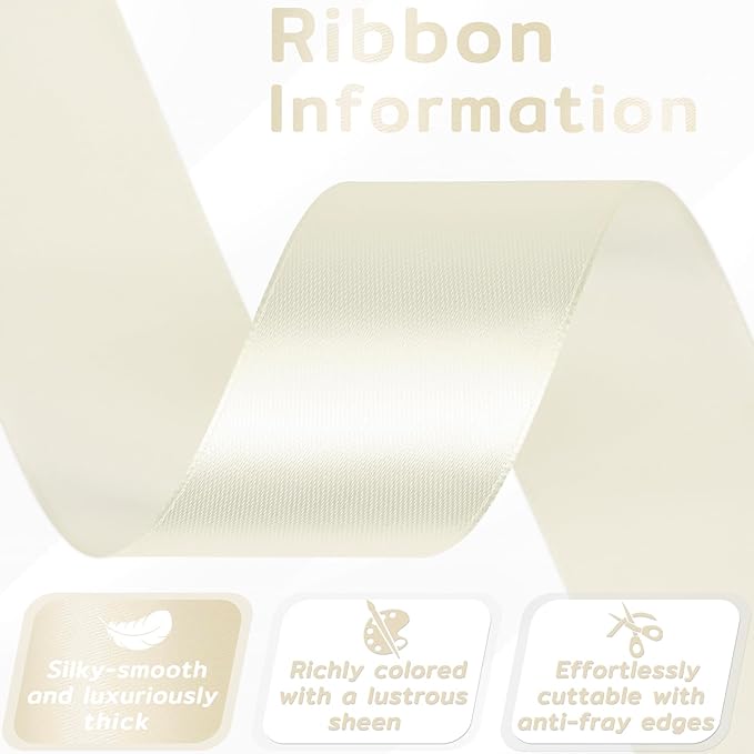 60 Yards Ivory Ribbon 1-1/2 Inch, Solid Cream Satin Ribbon for Gift Wrapping, Crafts, Flower Bouquet, Wedding, Baby Shower, Festival, Christmas, Birthday