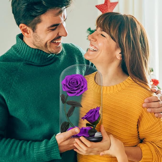 Forever Preserved Rose Gifts for Women Flower Rose in A Glass Dome Anniversary for Mom Her Valentines,Anniversary (Purple)