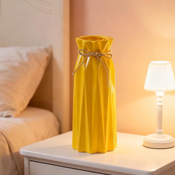 Ceramic Vase Decor for Pampas Grass Flowers Vases for Modern Home Decor, Yellow Tall Vase for Living Room Bedroom Bathroom Kitchen Office Wedding Table Shelf Farmhouse Minimalist Decor