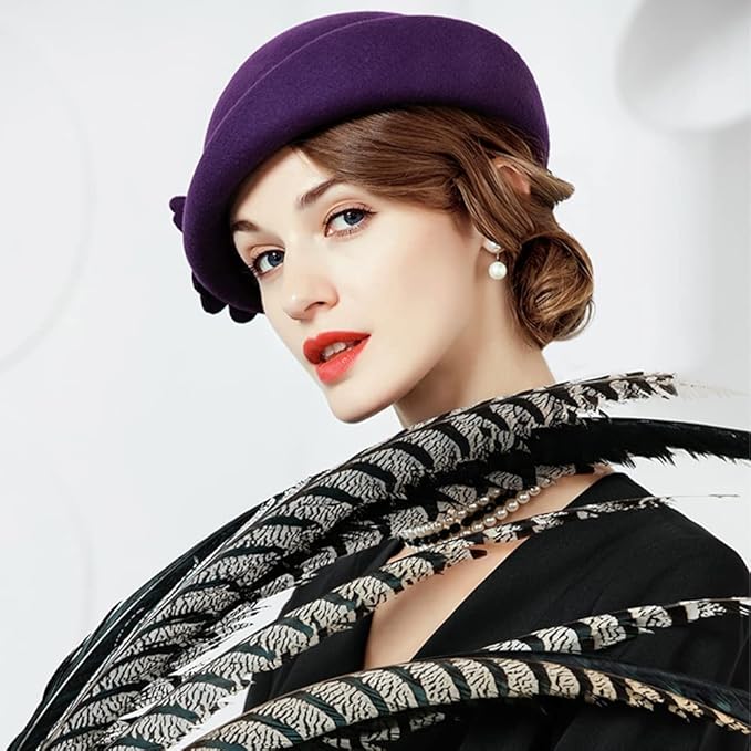 Women Wool Felt Ribbon French Fashion Vintage Millinery Beret Hats Top Cap Ladies Party Wedding Fedoras Chapeau