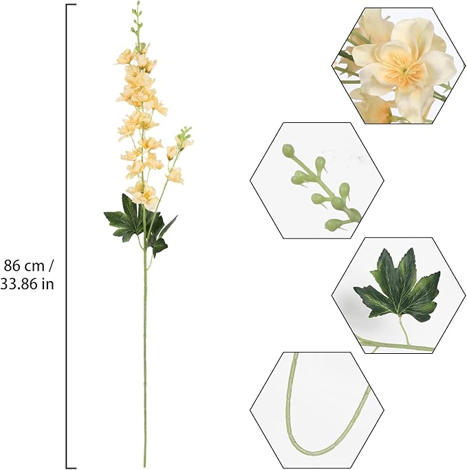 8PCS Delphinium Artificial Flowers Champagne Silk Faux Flowers 33.5'' Long Stem Fake Larkspur Flowers for Tall Vase Home Wedding Garden Table Decor(Champagne)