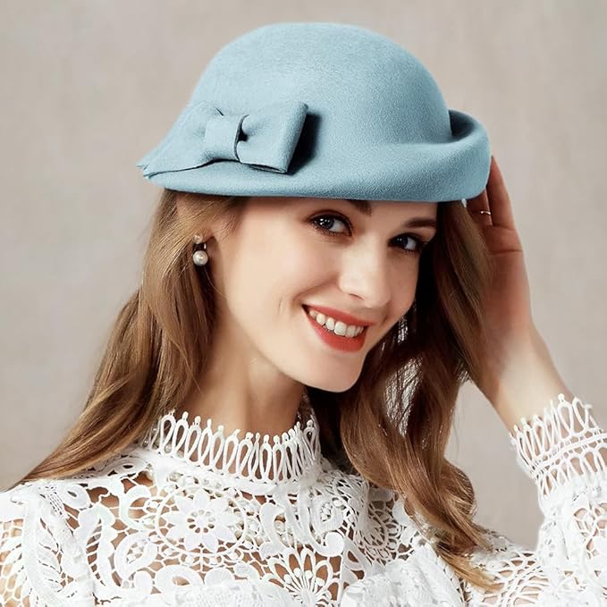 Women Wool Felt Ribbon French Fashion Vintage Millinery Beret Hats Top Cap Ladies Party Wedding Fedoras Chapeau
