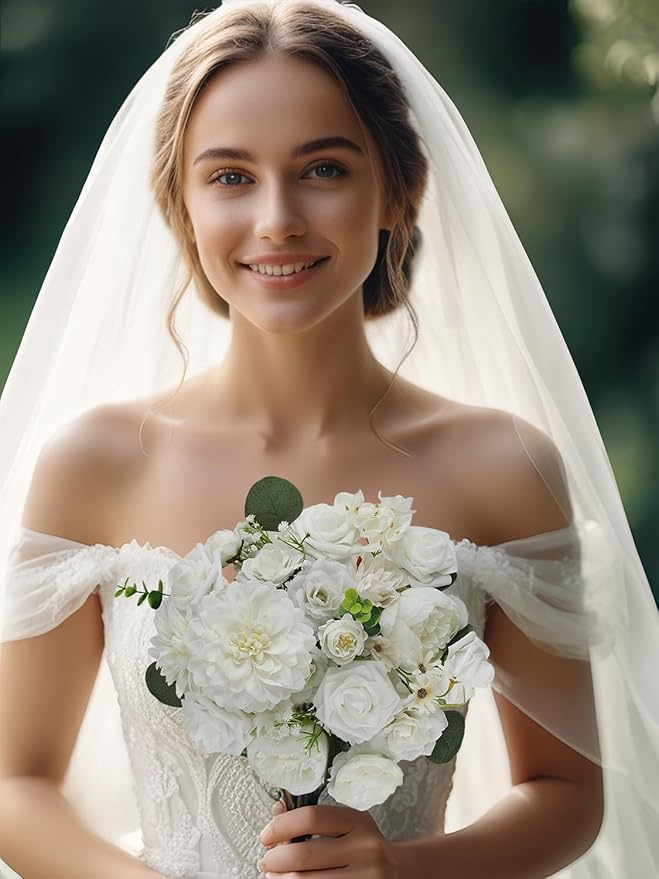 Multi Use Artificial Flowers Combo for DIY Centerpieces Arrangements Wedding Bridal Bouquet Table Chair Decor Candle Holder Baby Shower Cake Decor Flower Strips Home Décor (White Series)