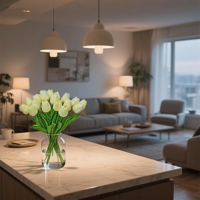 20pcs Fake Tulips Artificial Flowers Faux Flowers PU Faux tulips 13.5 Inch Mother's Day Easter Valentine’S Day Gifts in Home Kitchen Spring Decorations For Home (Cream)