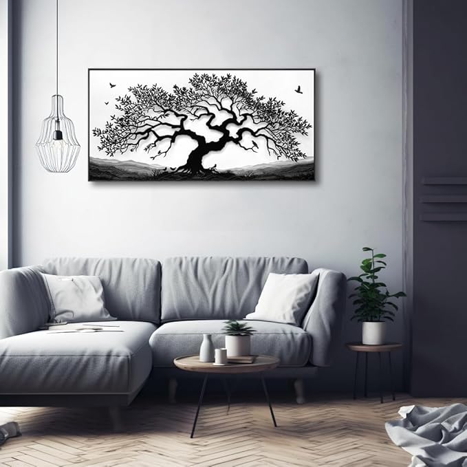 MooMel Wall Art Tree of Life White and Black Abstract Wall Art Canvas Painting for Living Room Bedroom Dining Room Home Office Decor Large Framed Ready to Hang 20"x40"
