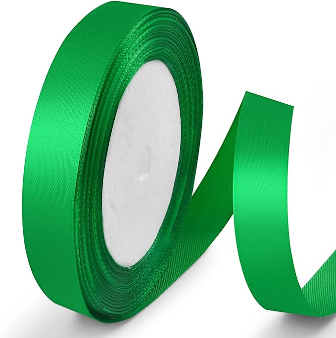 25 Yards 5/8 inch Satin Ribbon, Solid Color Fabric Ribbon Perfect for Gift Wrapping, Wedding, Handmade Bows, Floral Bouquets and Party Decoration(Green)