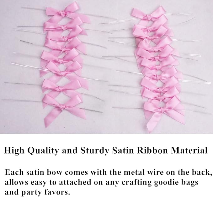 50 PCS 3 Inches Satin Bow Twist Ties, Ribbon Twist Tie Bows for Treat Bags, Pink Pretied Bows, Twist Bows, Tied Bows with Wire for Bags, Pre Tied Ribbon Bows for Baby Shower, Favors, Popcorn