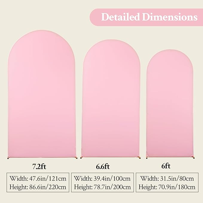 White and Pink Arch Backdrop Cover 7.2FT 6.6FT 6FT Arch Covers Stretchy Backdrop Set of 3, Wedding Arch Cover Spandex Fitted Double-Color Fabric Arch Covers for Party Baby Shower Birthday Decoration