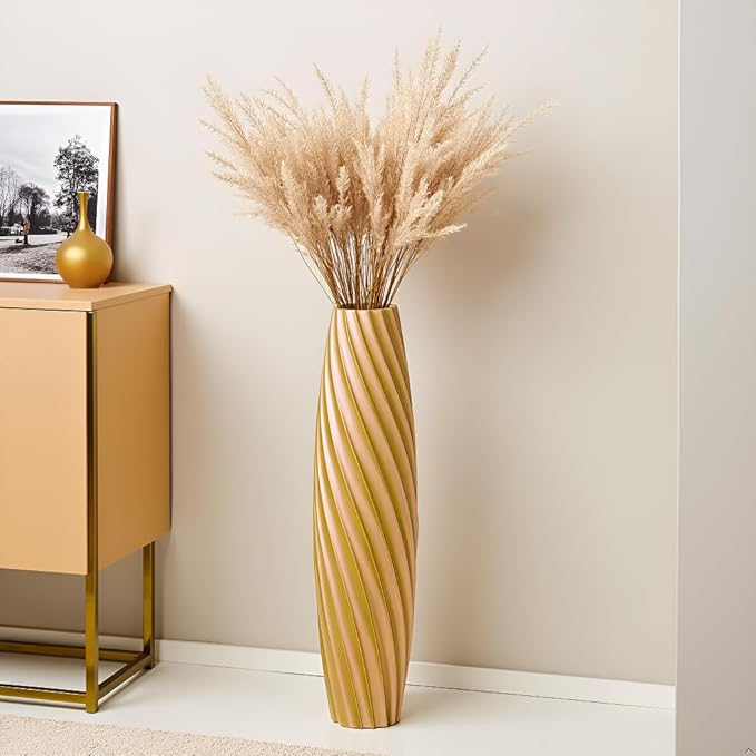 Tall Floor Vase, 23.6 inches Tall Vases Sturdy, Luxury, Textured for Decorative Branches Dried Flowers, Floor Vase for Rustic, Living Room, Shelf Decor (Gold)