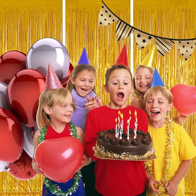 Keyali 3 Pack 3.3 * 8.3 ft Foil Curtain Metallic Tinsel Fringe Curtains Photo Booth Props Backdrop for Birthday Wedding Engagement Baby Shower Christmas Holiday Celebration Partyl,Gold